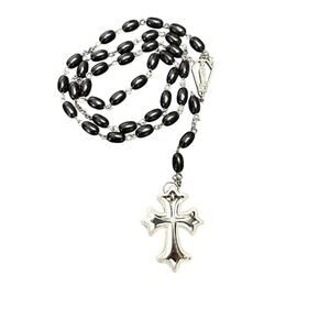 Black Acrylic Bead Rosary Necklace - Pre-Loved